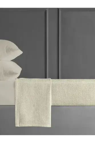 Двуспальный Вафельный Плед Крем - Хлопковая Ткань Качественный Продукт 200x230 См - Летнее Покрывало-Крем - 1