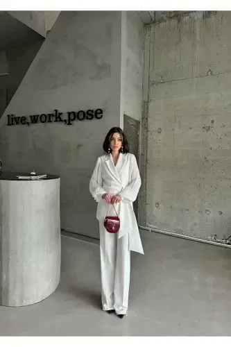 Двухчастный костюм с шифоновыми рукавами - 5