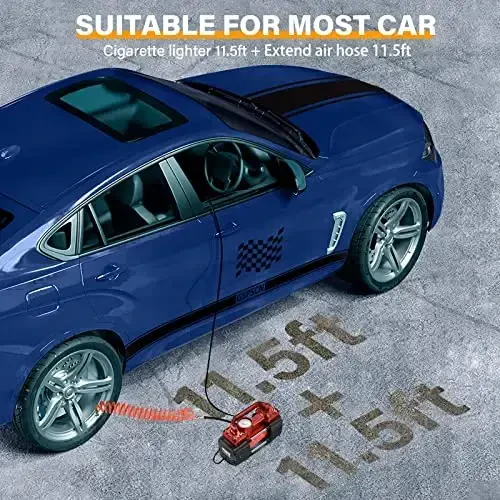 Двухцилиндровый воздушный компрессор GSPSCN DC 12V для автомобиля, мощный переносной насос для шин, 150PSI со светодиодной подсветкой для авто, грузовика, внедорожника, RV, мячей и т. д. (Титан) - 3