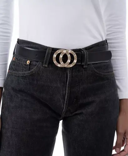 Double-Circle Rhinestone Belt, Created for Modazone-Black/Silver - 2