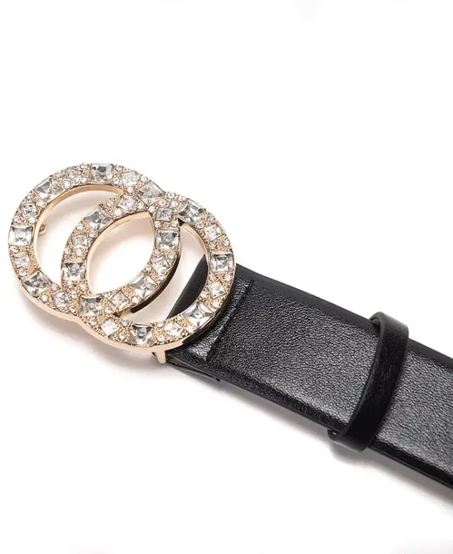 Double-Circle Rhinestone Belt, Created for Modazone-Black/Silver - 4