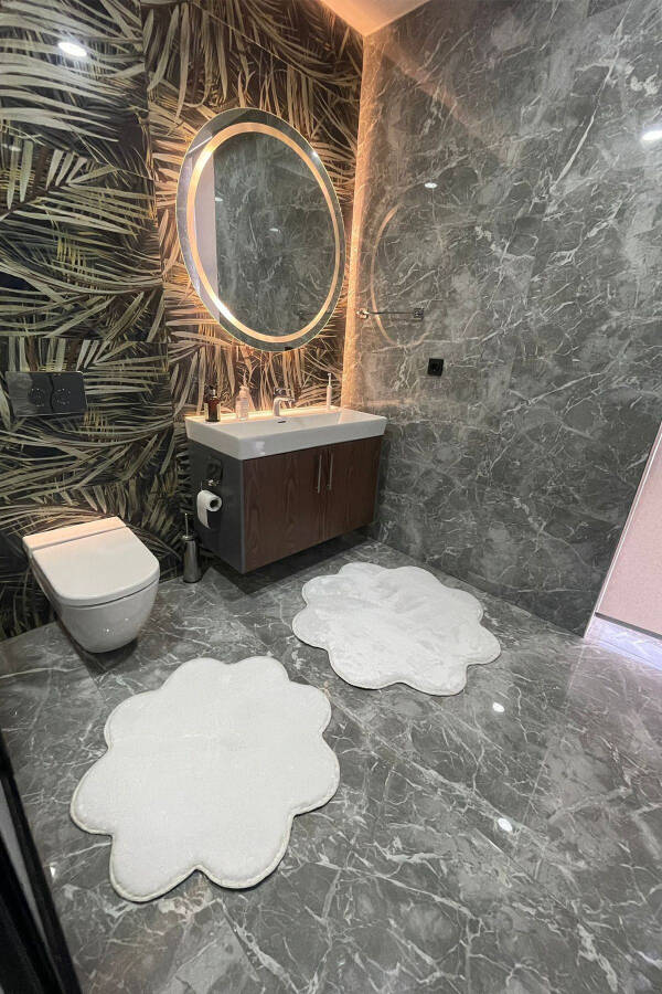 Двухместный белый коврик для ванной из плюшевого меха, комплект для унитаза (80x80 и 100x100) - 2