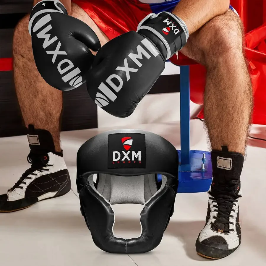DXM SPORTS Headgear for Boxing, MMA Training, Sparring Martial Arts - Adjustable and Padded Safety Head Guard - 8