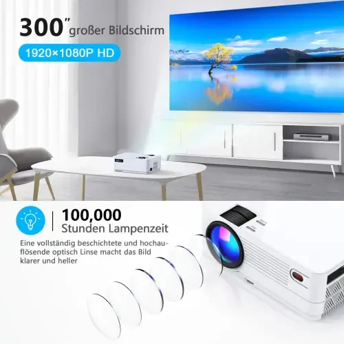 Dxyiitoo 12000LM 4K Dasturni Qo‘llab-quvvatlaydi Tabiiy 1080P HD proyektor Wi-Fi va Bluetooth, tashqi filmlar uchun kino proyektor, LCD texnologiya 300 inç ekran proyektor Uy Teatri, (Tripod bilan proyektor) - 4
