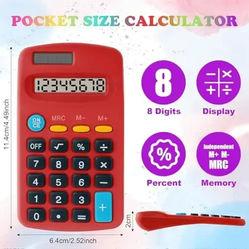 Dyrfolm 20 Pack Pocket Calculator,Mini Calculators,Pocket Size Basic Calculators,Solar Battery Dual Power Desktop Calculators,8 Digit Display Basic Calculator for Students Kids Home Office(Multicolor) - 3
