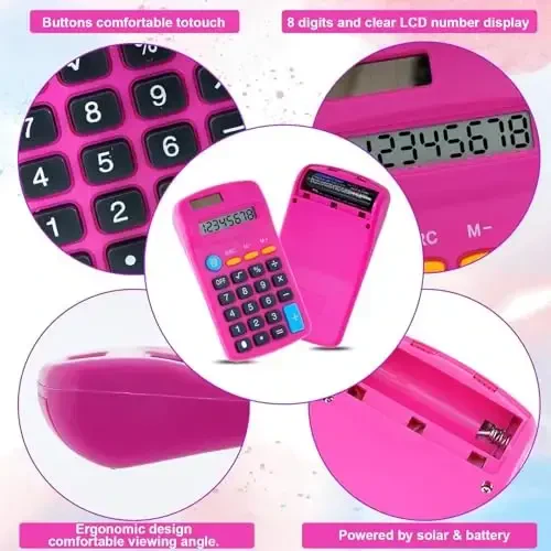 Dyrfolm 20 Pack Pocket Calculator,Mini Calculators,Pocket Size Basic Calculators,Solar Battery Dual Power Desktop Calculators,8 Digit Display Basic Calculator for Students Kids Home Office(Multicolor) - 4