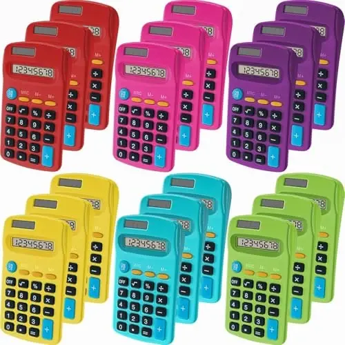Dyrfolm 20 Pack Pocket Calculator,Mini Calculators,Pocket Size Basic Calculators,Solar Battery Dual Power Desktop Calculators,8 Digit Display Basic Calculator for Students Kids Home Office(Multicolor) - 1