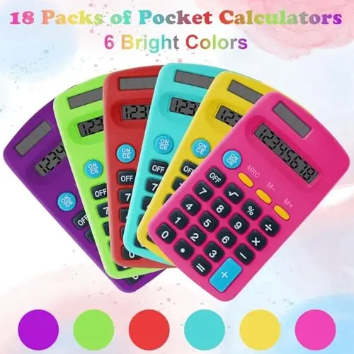 Dyrfolm 20 Pack Pocket Calculator,Mini Calculators,Pocket Size Basic Calculators,Solar Battery Dual Power Desktop Calculators,8 Digit Display Basic Calculator for Students Kids Home Office(Multicolor) - 2