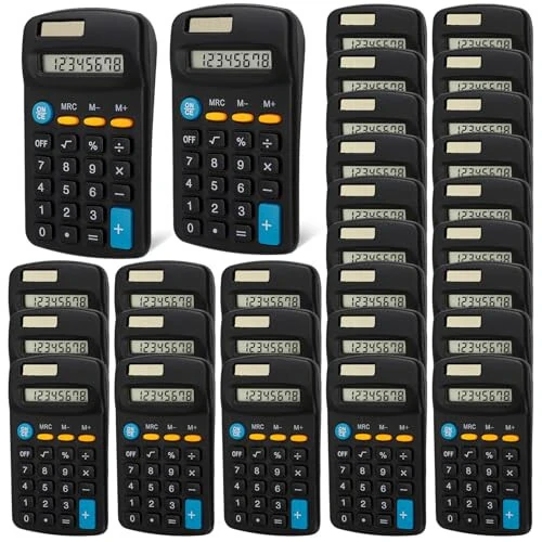 Dyrfolm 24 Pack Pocket Calculator - Mini, Solar Battery Dual Power Desktop Calculators, 8 Digit Display Basic Calculator for Students, Kids, Home, Office (Black) - DYRFOLM