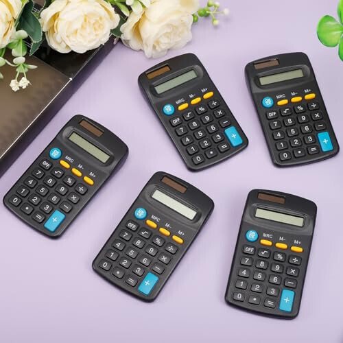 Dyrfolm 24 Pack Pocket Calculator - Mini, Solar Battery Dual Power Desktop Calculators, 8 Digit Display Basic Calculator for Students, Kids, Home, Office (Black) - 5