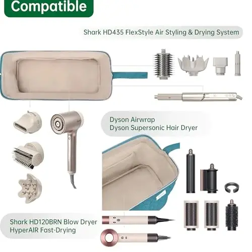 KarSyon Shark Flex Style Case for Dyson Airwrap Hair Dryer Brush Revlon Hair Tools Travel Bag Carrying Case Flat Curling Iron Organizer (Teal Blue) - 4
