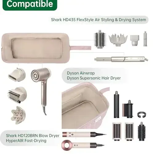 KarSyon Shark Flex Style Case for Dyson Airwrap Hair Dryer Brush Revlon Hair Tools Travel Bag Carrying Case Flat Curling Iron Organizer (Pink) - 4