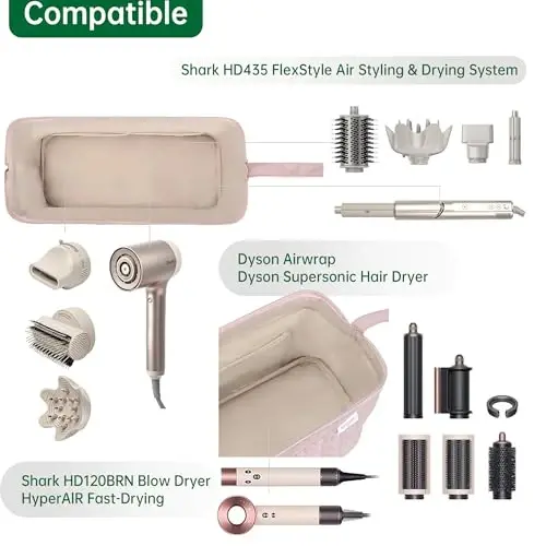 KarSyon Shark Flex Style Case for Dyson Airwrap Hair Dryer Brush Revlon Hair Tools Travel Bag Carrying Case Flat Curling Iron Organizer (Pink) - 4