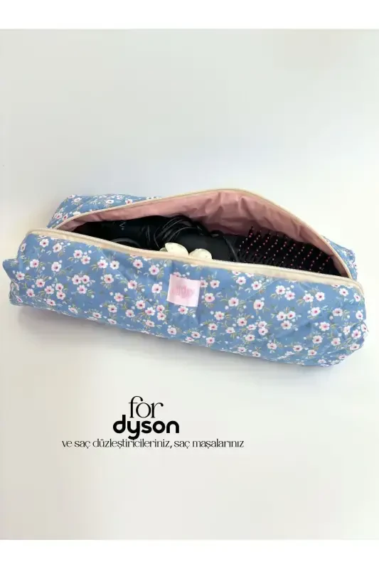 Dyson Compatible All Parts Bag Straightener Bag Large Makeup Bag XXL-Blue Floral - MODAZONE