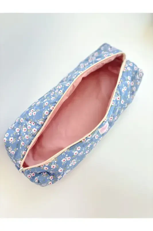 Dyson Compatible All Parts Bag Straightener Bag Large Makeup Bag XXL-Blue Floral - 3