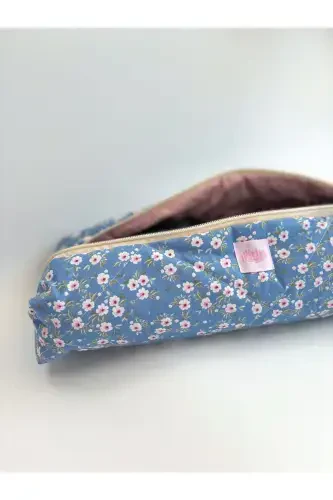 Dyson Compatible All Parts Bag Straightener Bag Large Makeup Bag XXL-Blue Floral - 7
