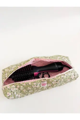 Dyson Compatible All Parts Bag Straightener Bag Large Makeup Bag XXL-Green Floral - 5
