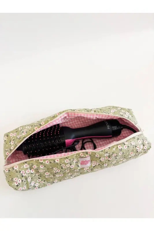 Dyson Compatible All Parts Bag Straightener Bag Large Makeup Bag XXL-Green Floral - 5