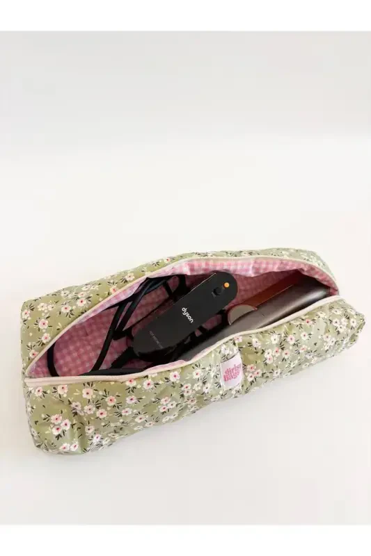 Dyson Compatible All Parts Bag Straightener Bag Large Makeup Bag XXL-Green Floral - GIRLSYBAGS
