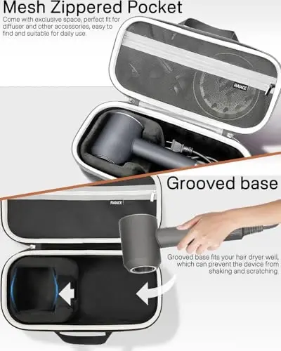 RAIACE Hard Storage Case Compatible with dyson Hair Dryer, Travel Carrying Bag. (for sale is case only). - Black+Gray (Black+Gray) - 8