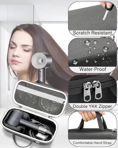 RAIACE Hard Storage Case Compatible with dyson Hair Dryer, Travel Carrying Bag. (for sale is case only). - Black+Gray (Black+Gray) - 9