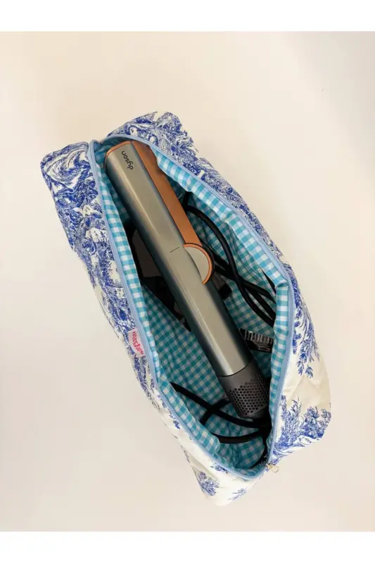 Dyson Uyumlu Tüm Parçalar Için Çanta Düzleştirici Saç Maşası Çantası Büyük Makyaj Çanta Mavi-Mavi Fransız - 2