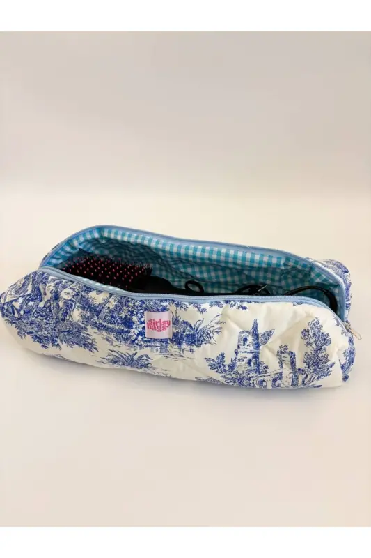 Dyson Uyumlu Tüm Parçalar Için Çanta Düzleştirici Saç Maşası Çantası Büyük Makyaj Çanta Mavi-Mavi Fransız - 3