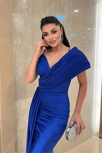 Джерси Ткань Шаль С Рисунком Вечернее Платье - ЛАЗУРНЫЙ - 3