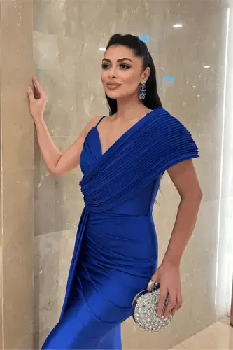 Джерси Ткань Шаль С Рисунком Вечернее Платье - ЛАЗУРНЫЙ - 4