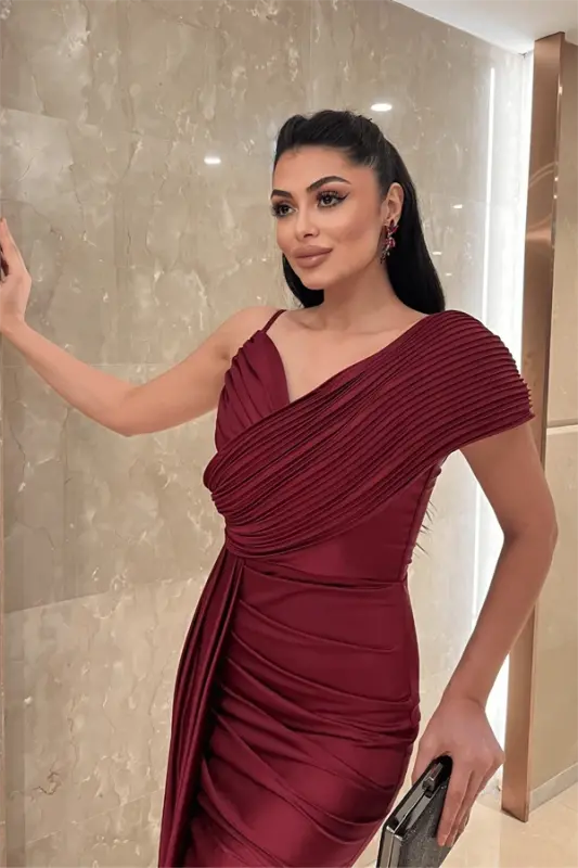 Джерси Ткань Шаль С Узором Вечернее Платье - БОРДО - 3