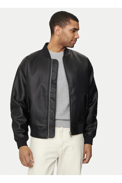 Джинсовая черная мужская кожаная куртка J30J325601BEH FAUX LEATHER BOMBER - 1