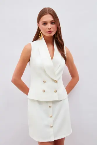 Джинсовая Юбка с Пуговицами - Экрю-ЭКРЮ - SATEEN (1)