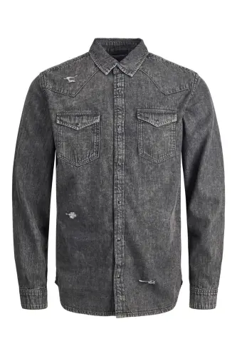 Джинсовая рубашка Jack&Jones для мужчин, черно-серая - 1