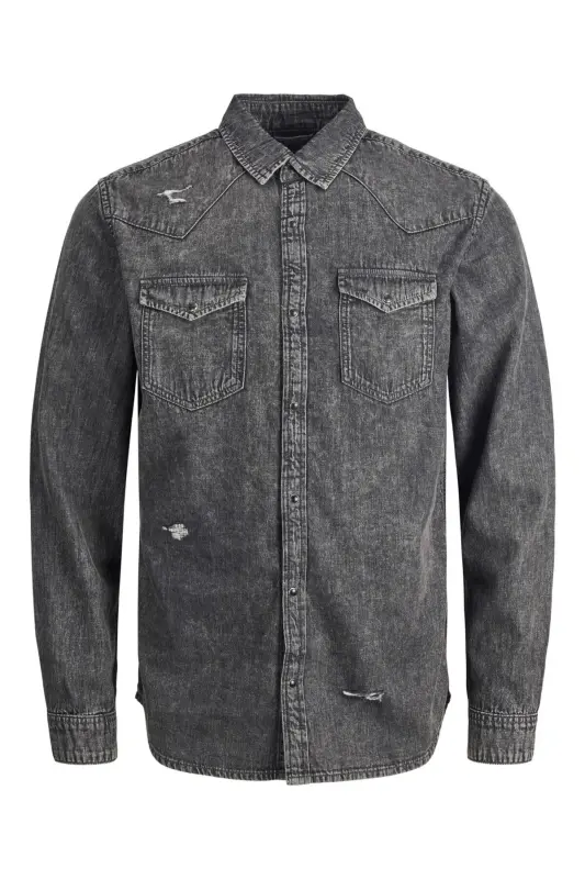 Джинсовая рубашка Jack&Jones для мужчин, черно-серая - 1