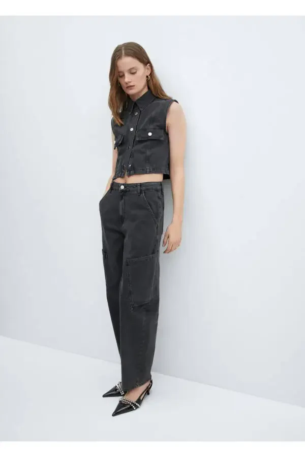 Джинсы-карго с заниженной талией и свободным кроем - 6