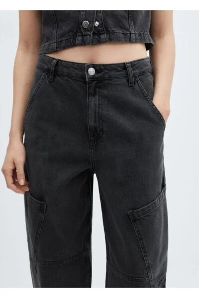 Джинсы-карго с заниженной талией и свободным кроем - 8