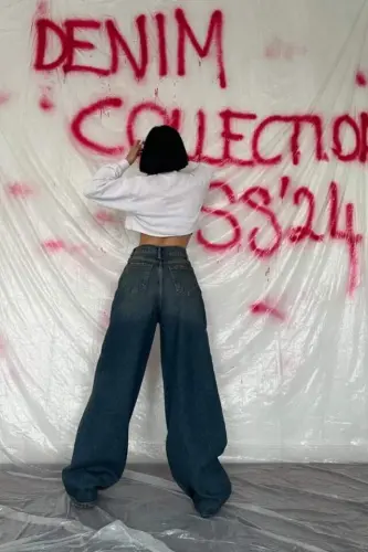 Джинсы-клеш цвета морской волны - 3