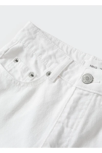 Джинсы прямого кроя с декоративными дырками - 7