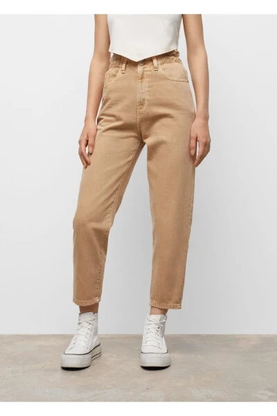 Джинсы с бумажной талией с укороченными штанинами - 5