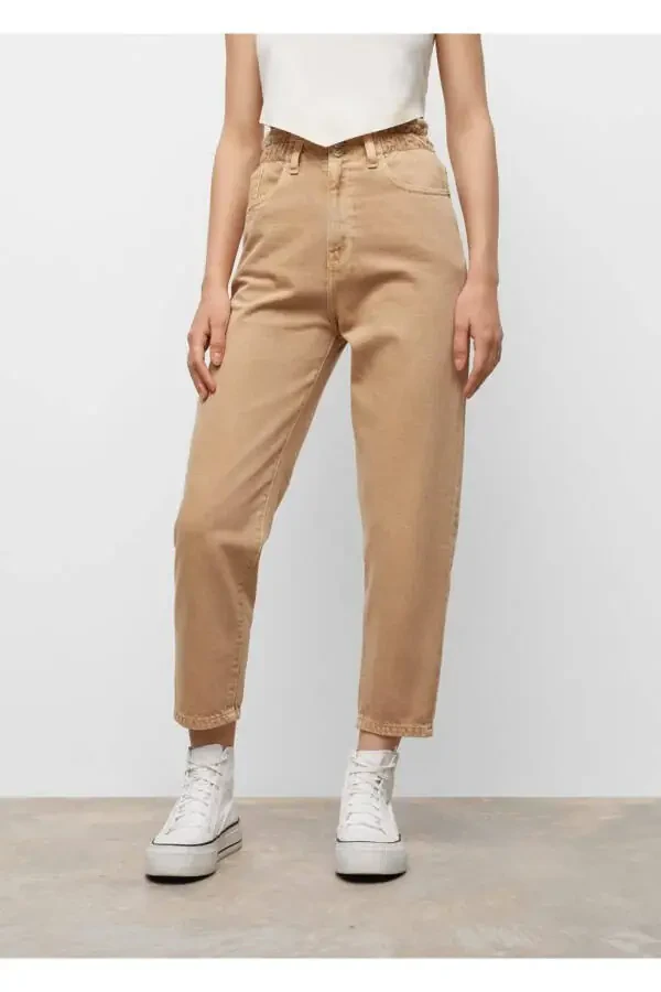 Джинсы с бумажной талией с укороченными штанинами - 5