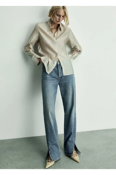 Джинсы с прямыми штанинами, средней посадкой и потёртостями - 7