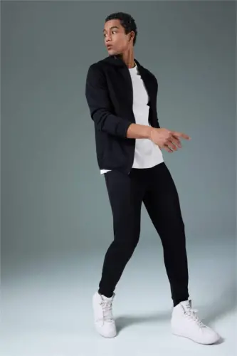 Джоггеры DeFactoFit Slim Fit с двумя карманами, стандартный крой, из ткани для подводного плавания, черный - DEFACTO (1)
