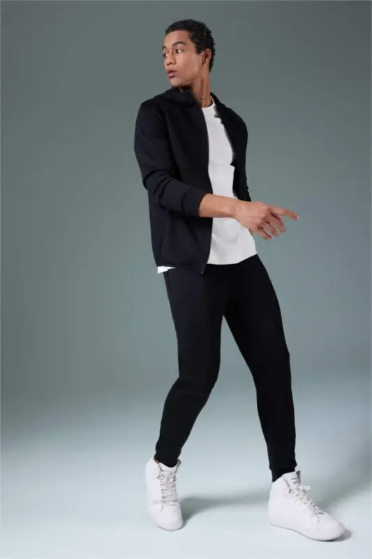 Джоггеры DeFactoFit Slim Fit с двумя карманами, стандартный крой, из ткани для подводного плавания, черный - 2