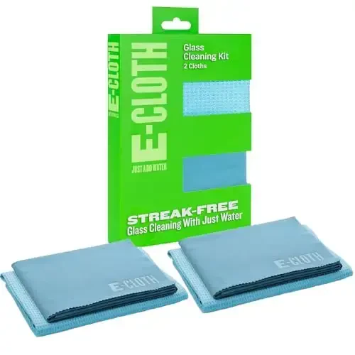 E-Cloth 2-Pack Oyna Tozalash Mato - Suv bilan Streak-Free Glass & Oyna Tozalash Kit, Oyna Tozalash Mato, Windows uchun Microfiber Sochiq Kit, Avtomobil Oyna, Oyna - Alaskan Blue - 2
