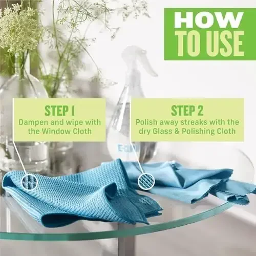 E-Cloth 2-Pack Oyna Tozalash Mato - Suv bilan Streak-Free Glass & Oyna Tozalash Kit, Oyna Tozalash Mato, Windows uchun Microfiber Sochiq Kit, Avtomobil Oyna, Oyna - Alaskan Blue - 4