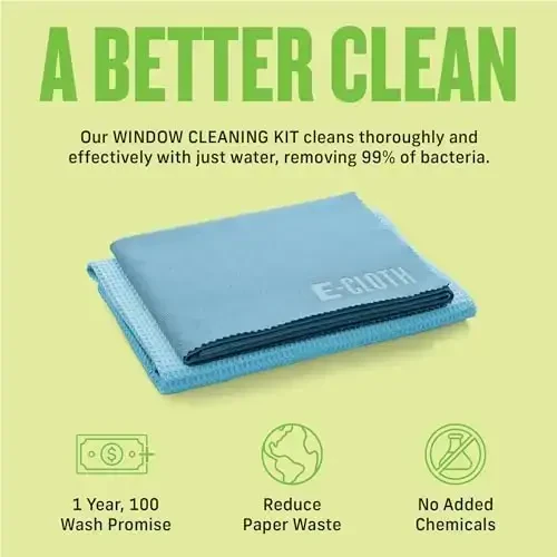 E-Cloth 2-Pack Oyna Tozalash Mato - Suv bilan Streak-Free Glass & Oyna Tozalash Kit, Oyna Tozalash Mato, Windows uchun Microfiber Sochiq Kit, Avtomobil Oyna, Oyna - Alaskan Blue - 7