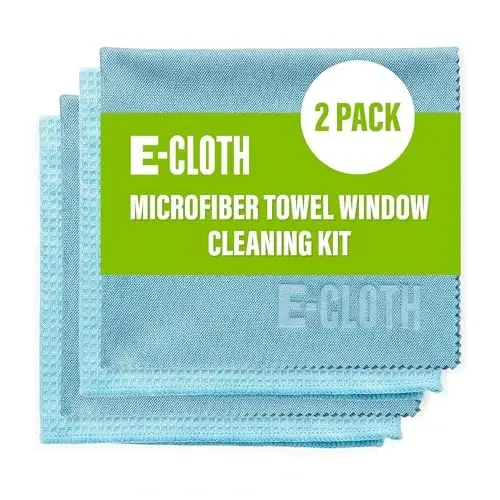 E-Cloth 2-Pack Window Cleaning Cloth - Streak-Free Glass & Mirror Cleaning Kit with Just Water, Glass Cleaning Cloth, Microfiber Towel Kit for Windows, Car Windshield, Mirrors - Alaskan Blue 