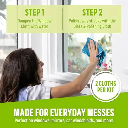 E-Cloth 2-Pack Window Cleaning Cloth - Streak-Free Glass & Mirror Cleaning Kit with Just Water, Glass Cleaning Cloth, Microfiber Towel Kit for Windows, Car Windshield, Mirrors - Alaskan Blue - 3