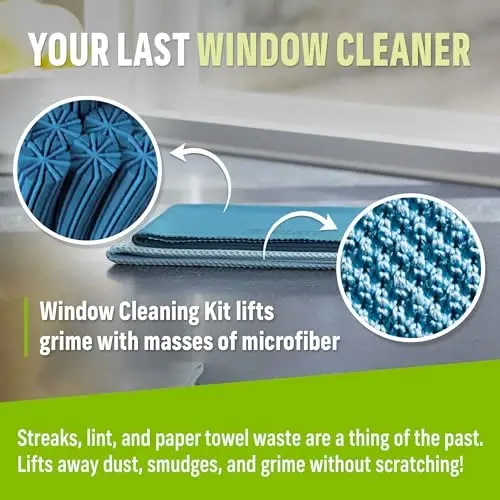 E-Cloth 2-Pack Window Cleaning Cloth - Streak-Free Glass & Mirror Cleaning Kit with Just Water, Glass Cleaning Cloth, Microfiber Towel Kit for Windows, Car Windshield, Mirrors - Alaskan Blue - 5