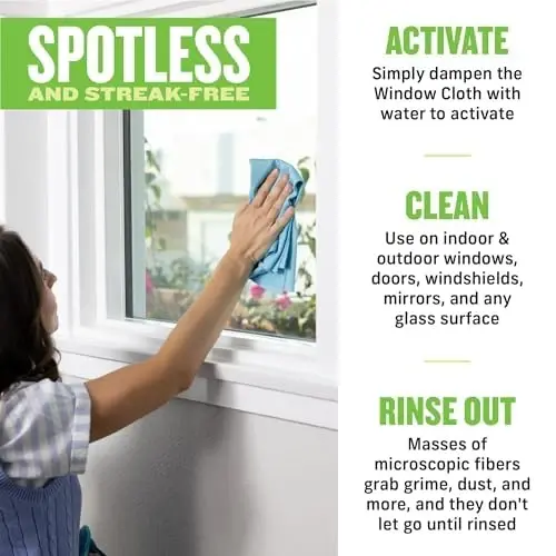 E-Cloth 2-Pack Window Cleaning Cloth - Streak-Free Glass & Mirror Cleaning Kit with Just Water, Glass Cleaning Cloth, Microfiber Towel Kit for Windows, Car Windshield, Mirrors - Alaskan Blue - 3